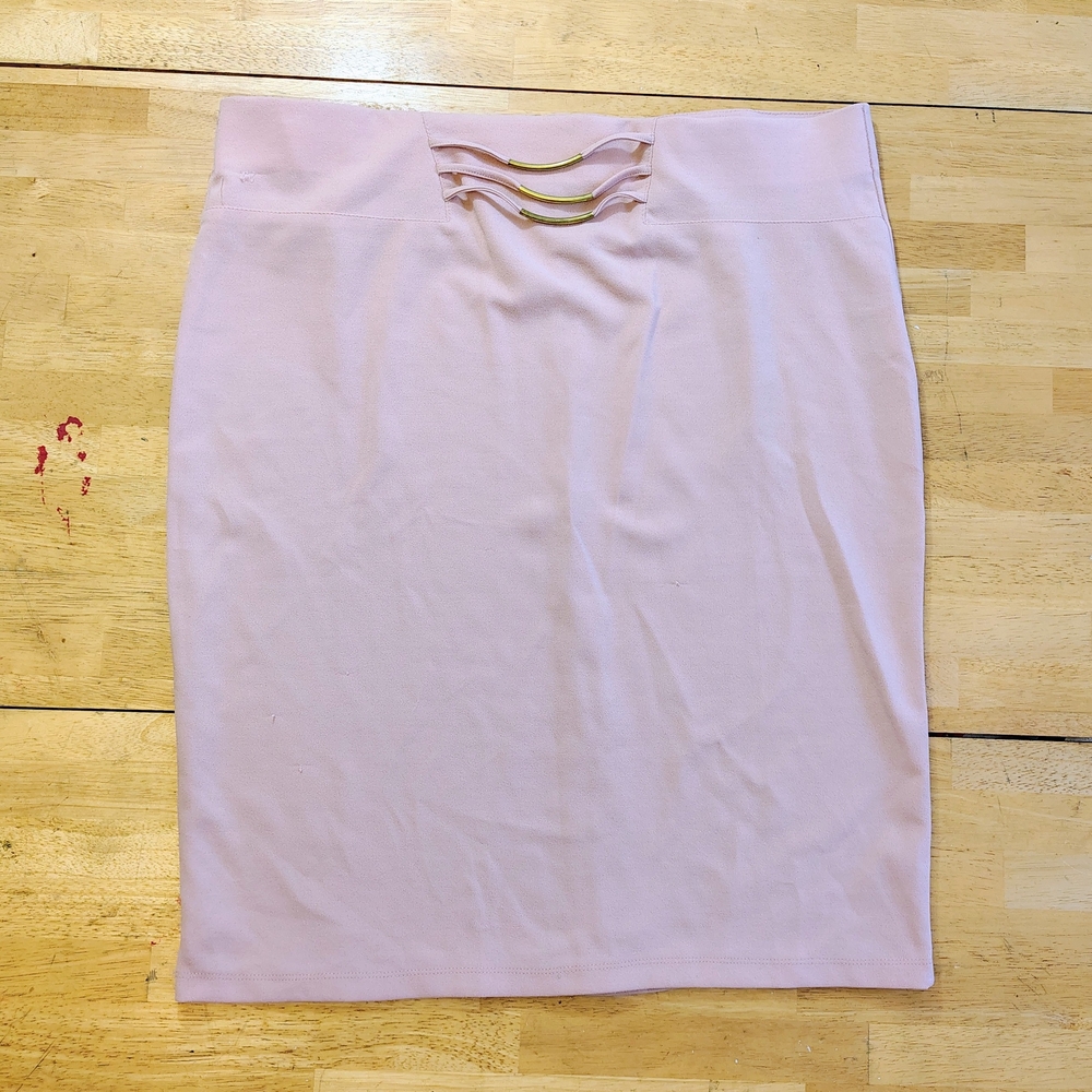 Women's Light Pink Pencil Skirt with Gold Accent